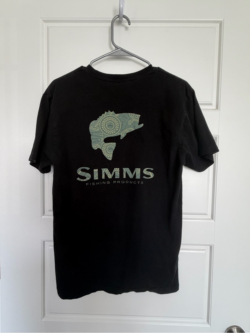 Simms Black T-Shirt with Patterned Fish Logo